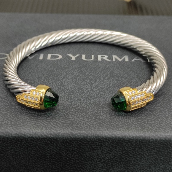 David Yurman Silver and Gold Bracelet with Green Accents - Picture 1 of 3